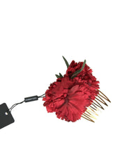Dolce & Gabbana Red Silk Floral Gold Brass Women Hair Comb -   -  Dolce & Gabbana.